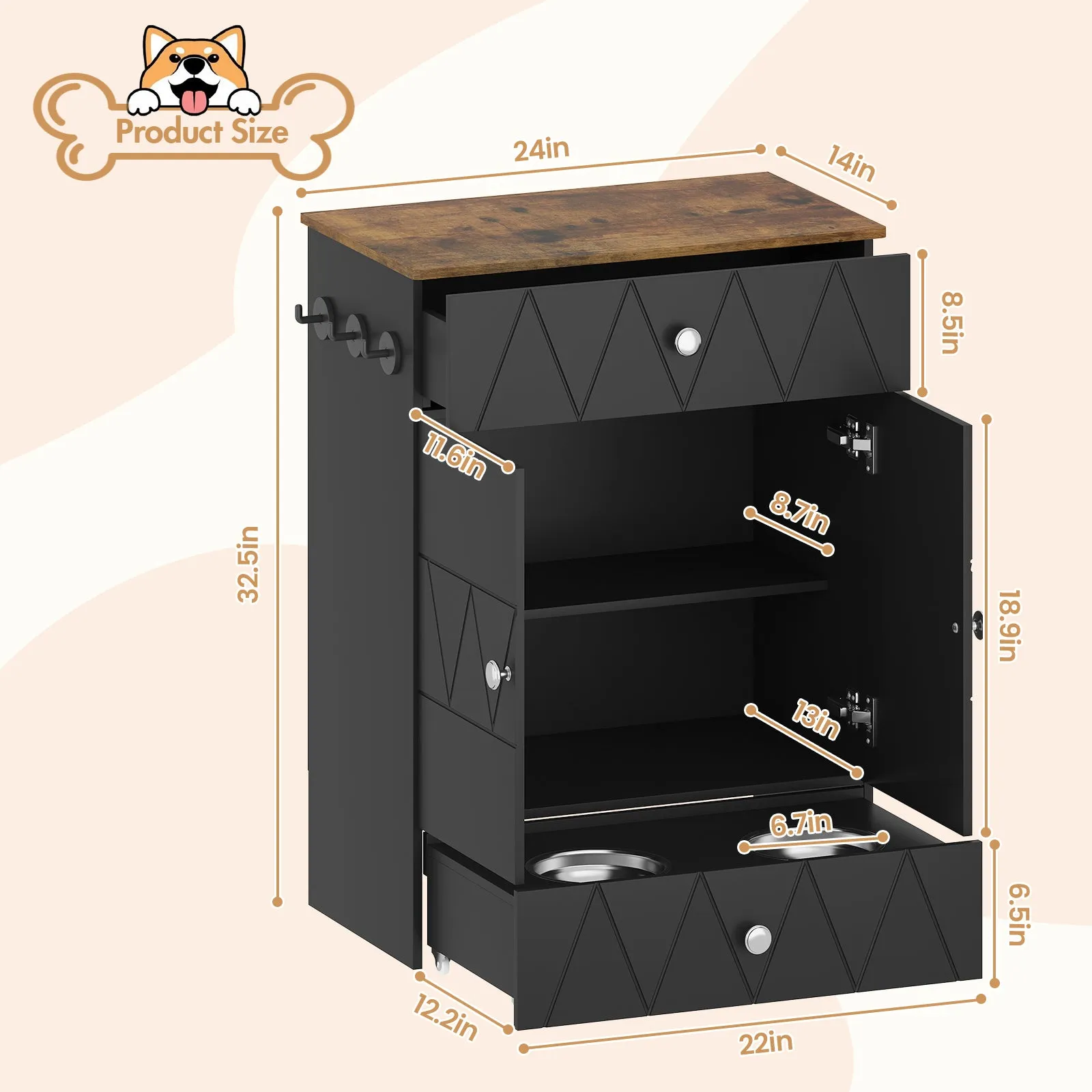 Advwin Pet Feeding Station with Storage