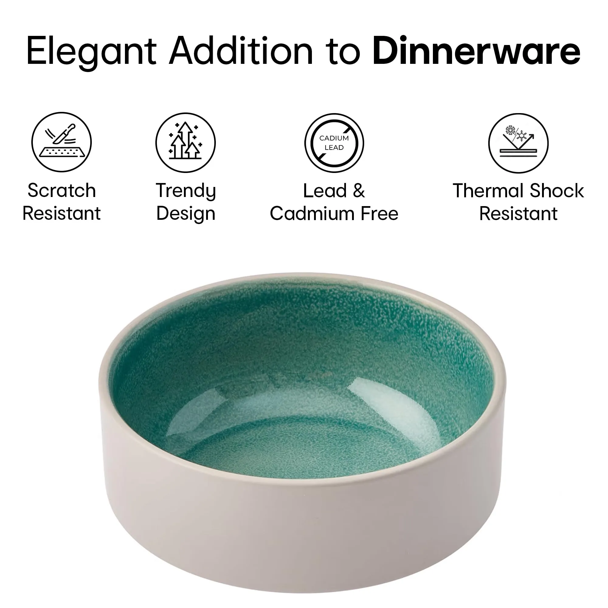 Anko 6" Glazed Stoneware Bowls - Set of 6 | Lightweight Daily Use Premium Crockery for Dining Table Ideal for Serving Soup, Salad, Dessert | Designer Bowls for Home, Kitchen, Restaurant | Sage Green