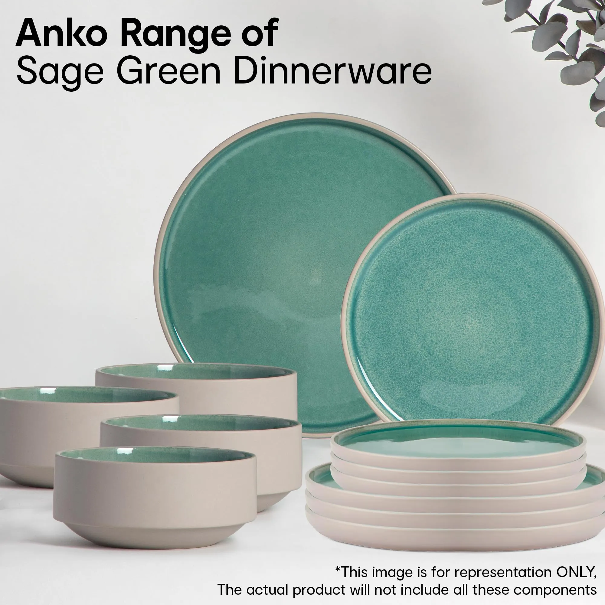 Anko 6" Glazed Stoneware Bowls - Set of 6 | Lightweight Daily Use Premium Crockery for Dining Table Ideal for Serving Soup, Salad, Dessert | Designer Bowls for Home, Kitchen, Restaurant | Sage Green