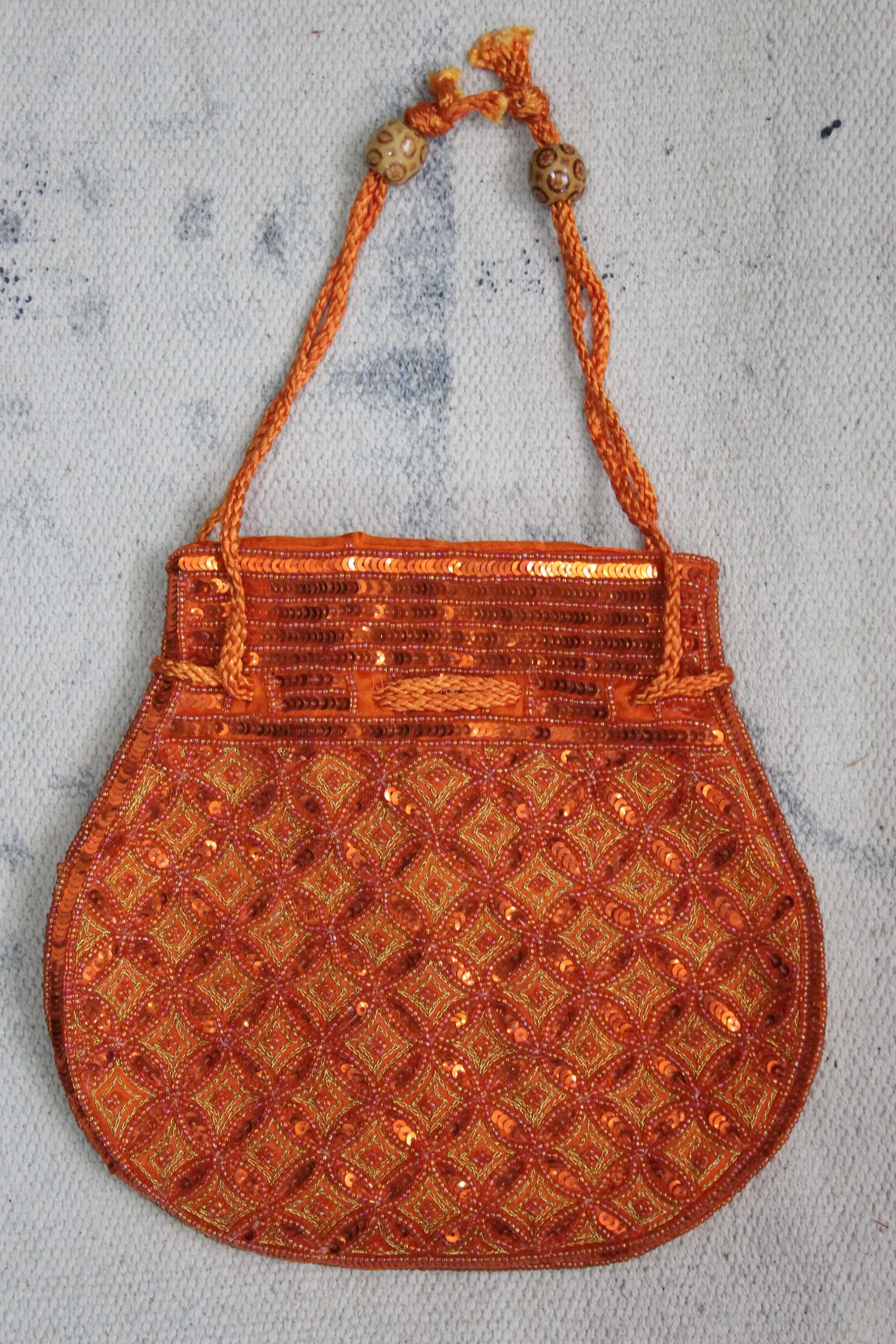 Beautiful Orange Handmade Indian Fashion Potli Bag with Sequins