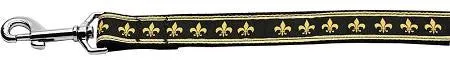 Black And Gold Fleur De Lis Nylon Dog Leash 4 Foot Leash