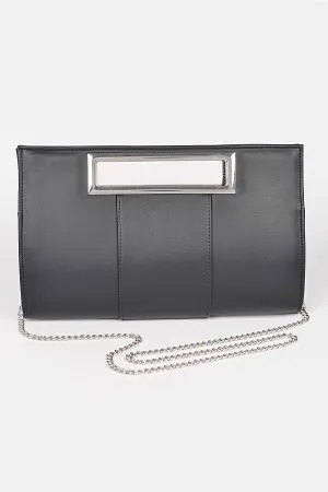 Black Faux Leather Silver Handle Clutch