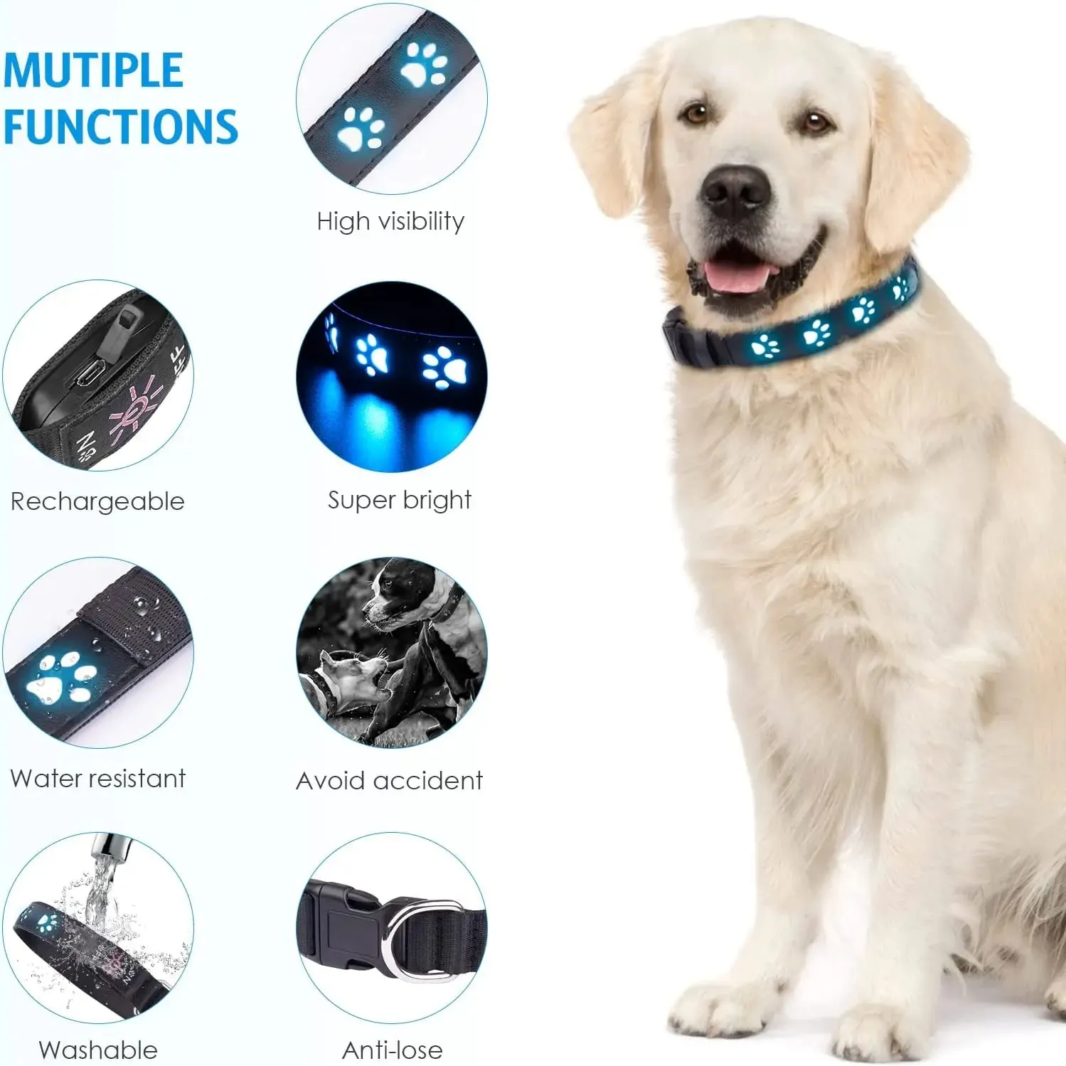 CC SIMON Rechargeable LED Dog Collar - Enhanced Night Safety with Multiple Flash Modes