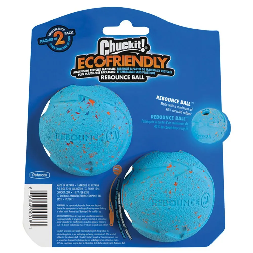 Chuckit Rebounce Recycled Rubber Ball Medium Dog Toy 2 Pack^^^