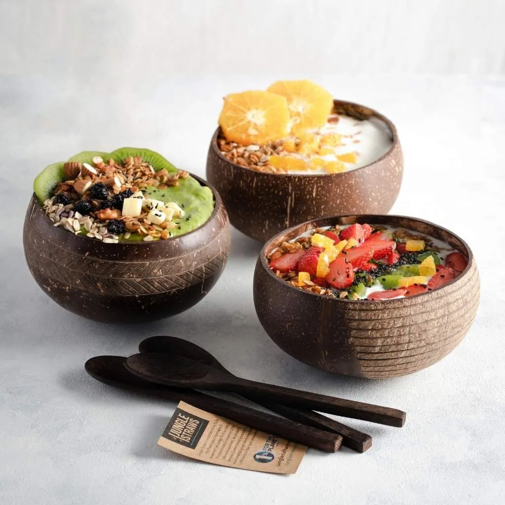 Coconut Bowls and Wooden Spoon Combo