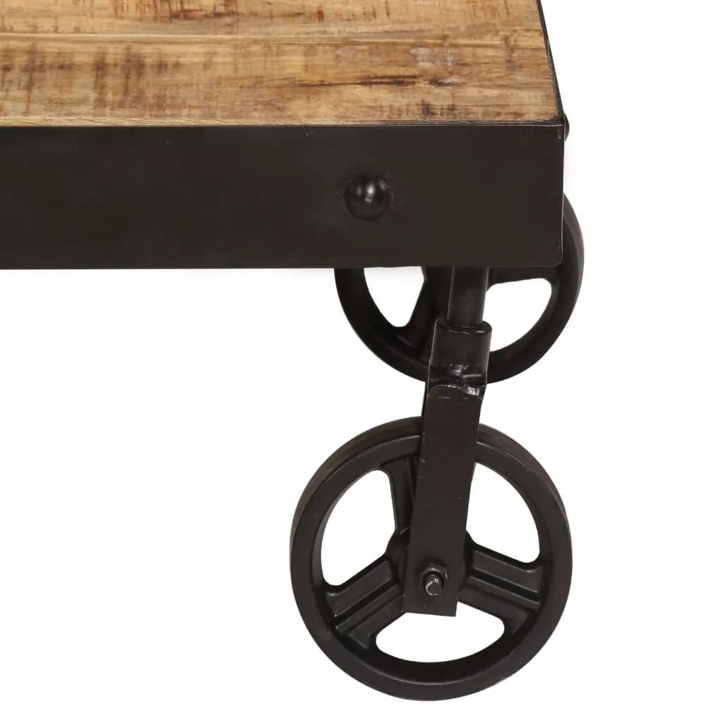 Coffee Table with Wheels Solid Mango Wood 100x60x26 cm