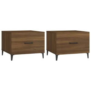 Coffee Tables with Metal Legs 2 pcs Brown Oak 50x50x40 cm