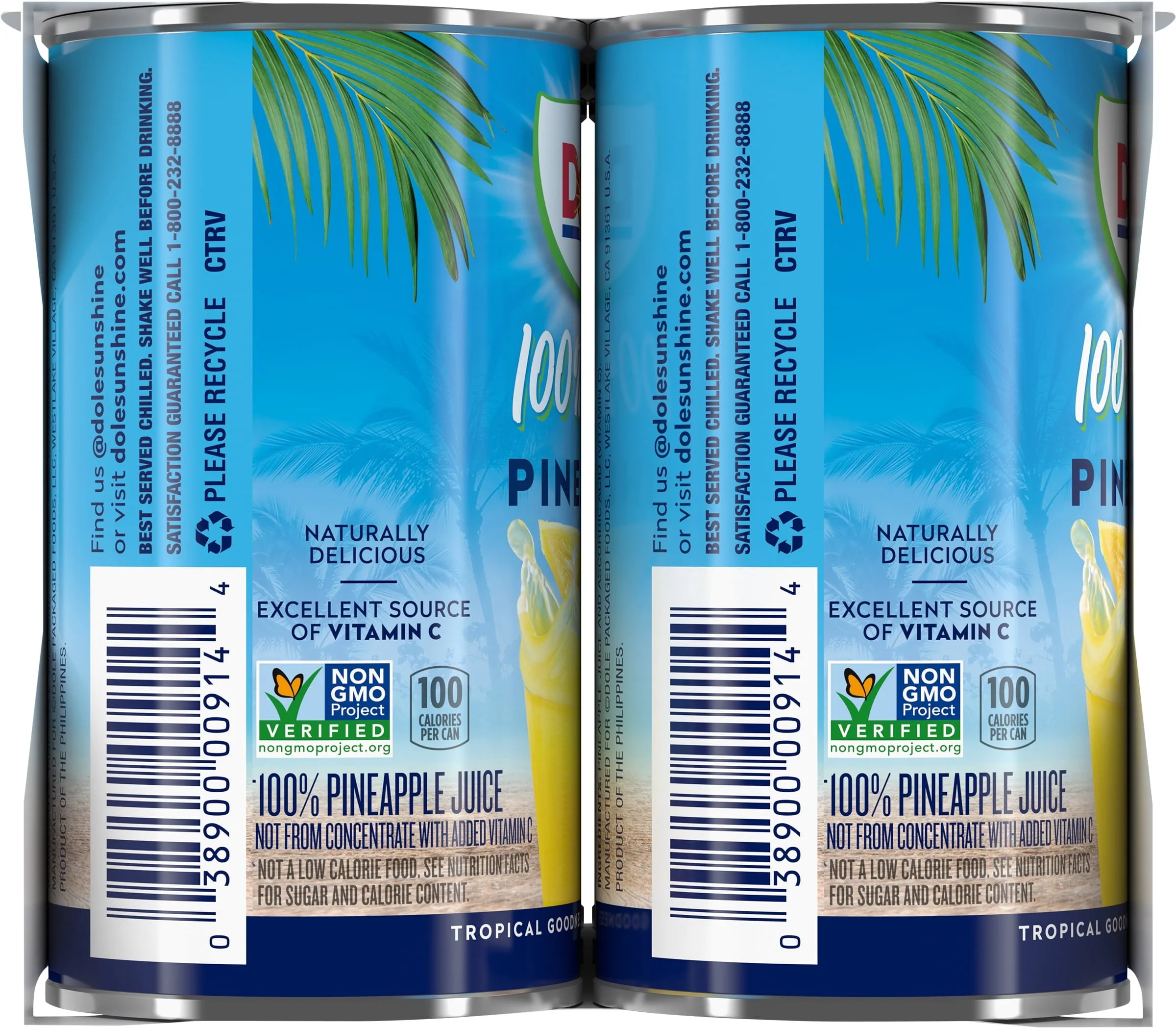 Dole All Natural 100% Pineapple Juice Can, 6 fl oz, 6 Count