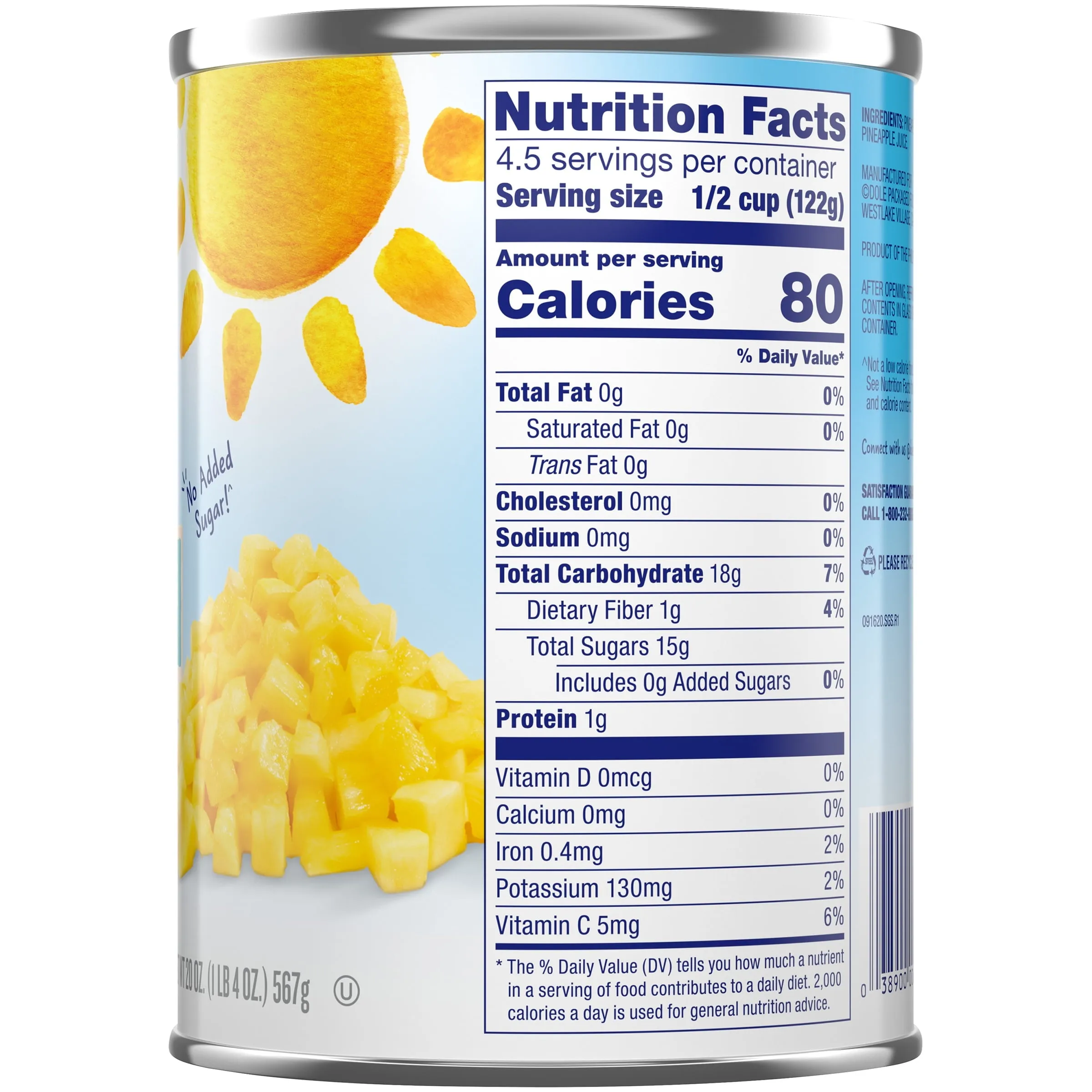 Dole Crushed Pineapple in 100% Pineapple Juice, 20 oz Can