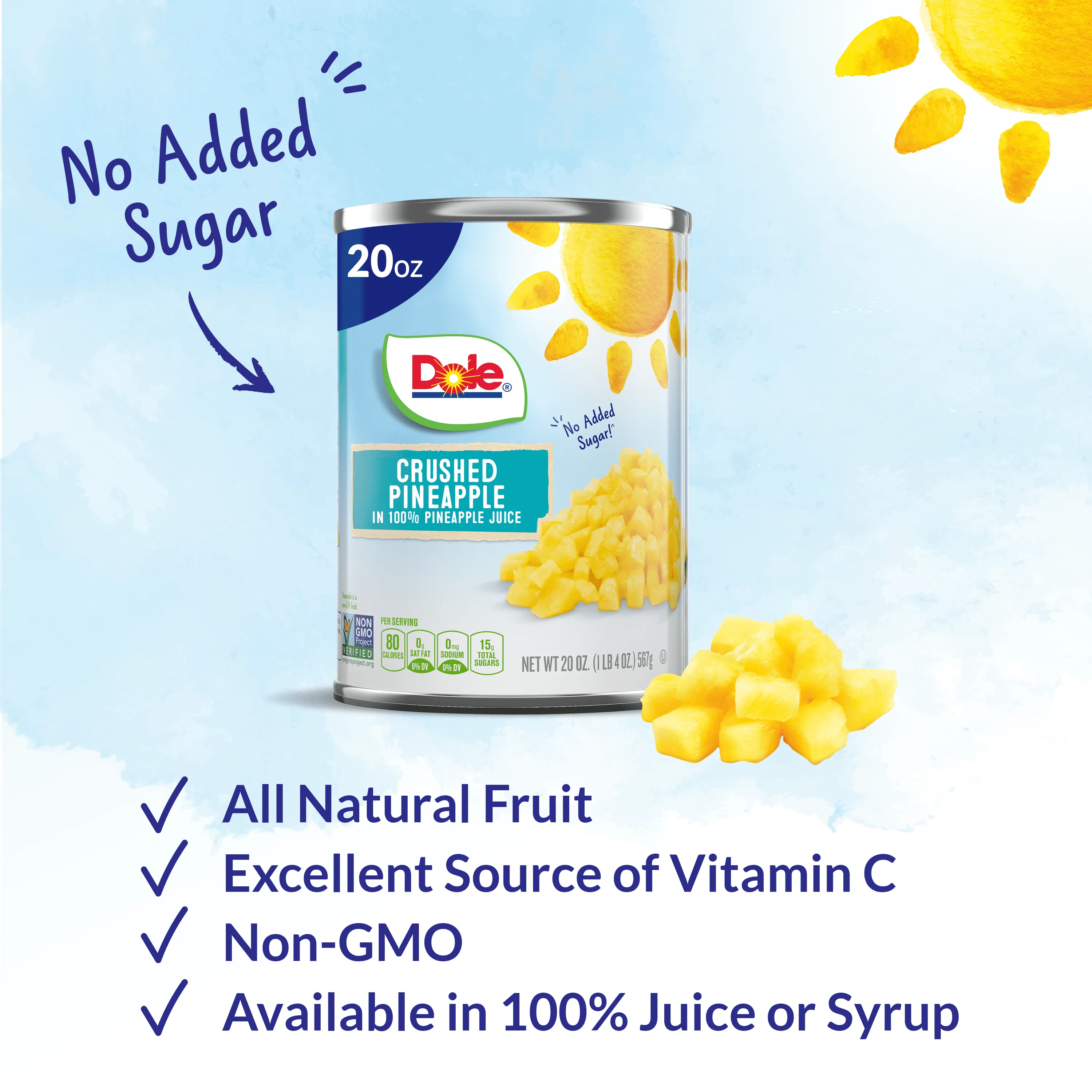 Dole Crushed Pineapple in 100% Pineapple Juice, 20 oz Can