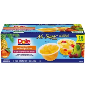 Dole No Sugar Added Peach & Cherry Mixed Fruit Bowls, 4 oz., 16 Count