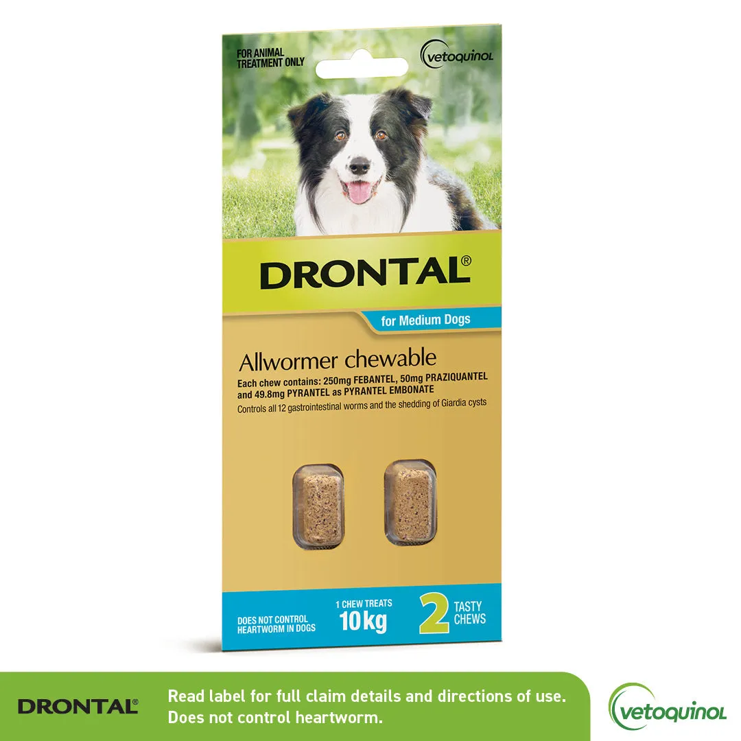 Drontal All Wormer Medium Dog Chews 10Kg 2 Pack