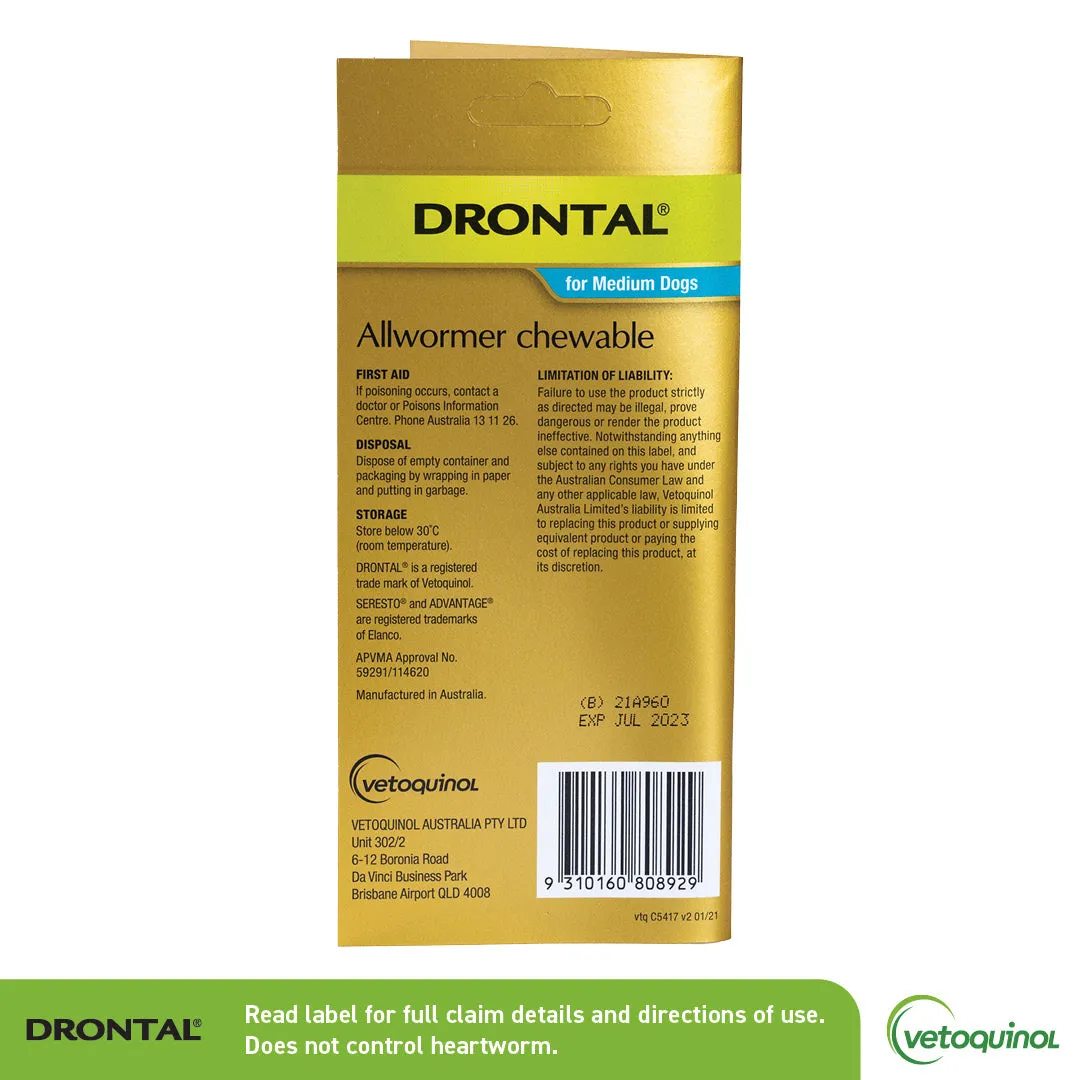 Drontal All Wormer Medium Dog Chews 10Kg 2 Pack