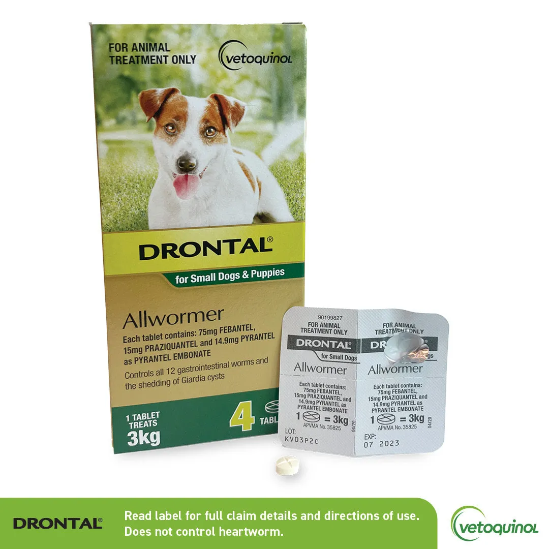 Drontal Allwormer Small Dog and Puppies Tablets 3kg 4 Pack