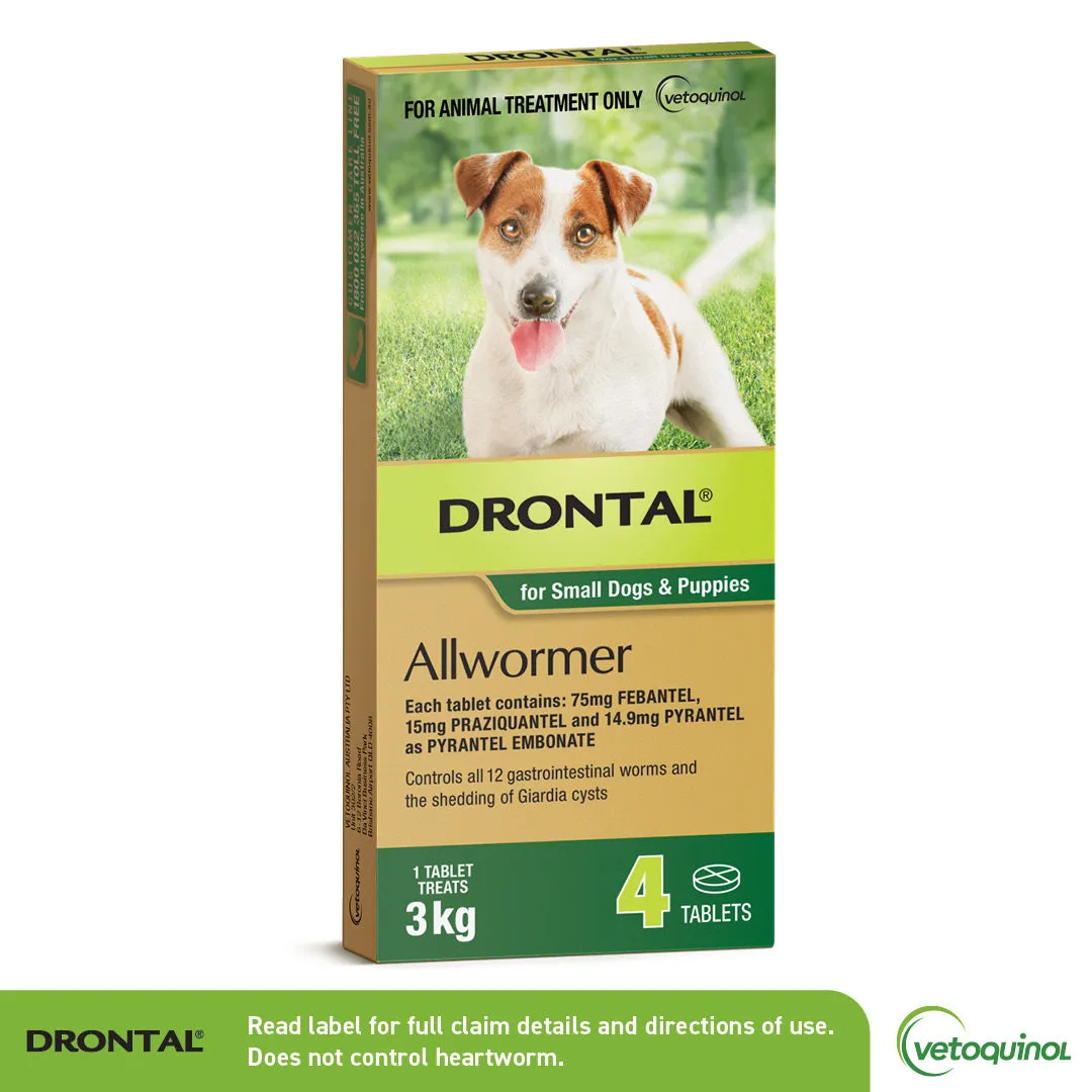 Drontal Allwormer Small Dog and Puppies Tablets 3kg 4 Pack