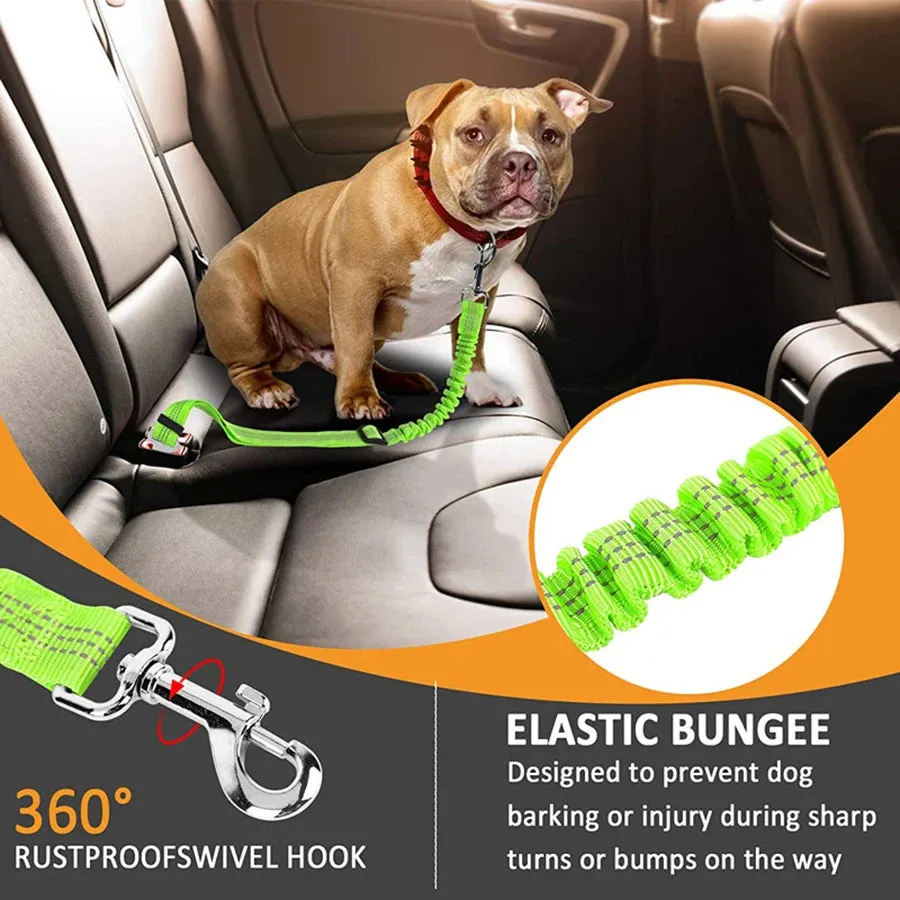 Elastic Reflective Safety Dog Seat Belt Leash for Car Travel