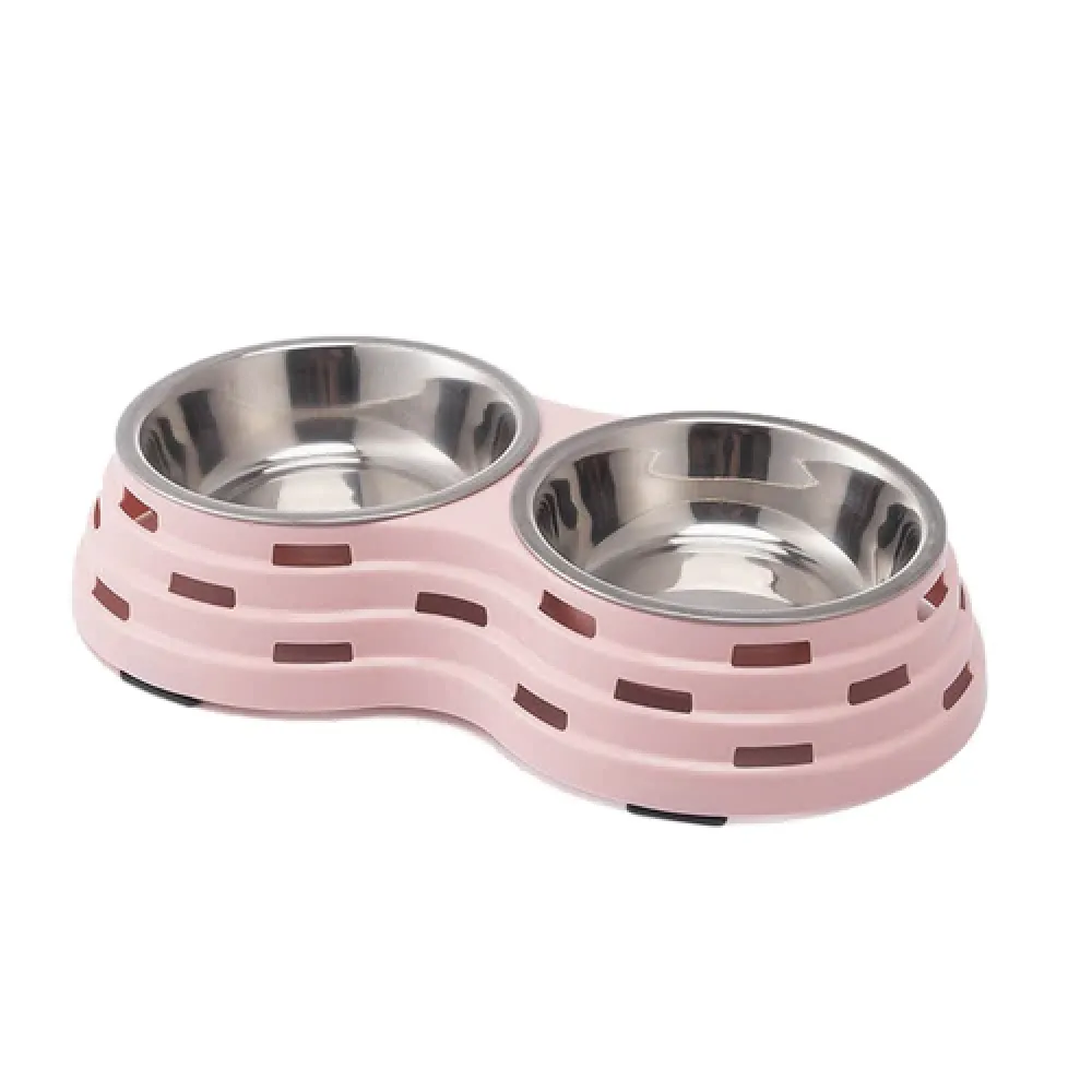 Emily Pets Premium Stainless Steel Double Bowl for Dogs and Cats (Pink)