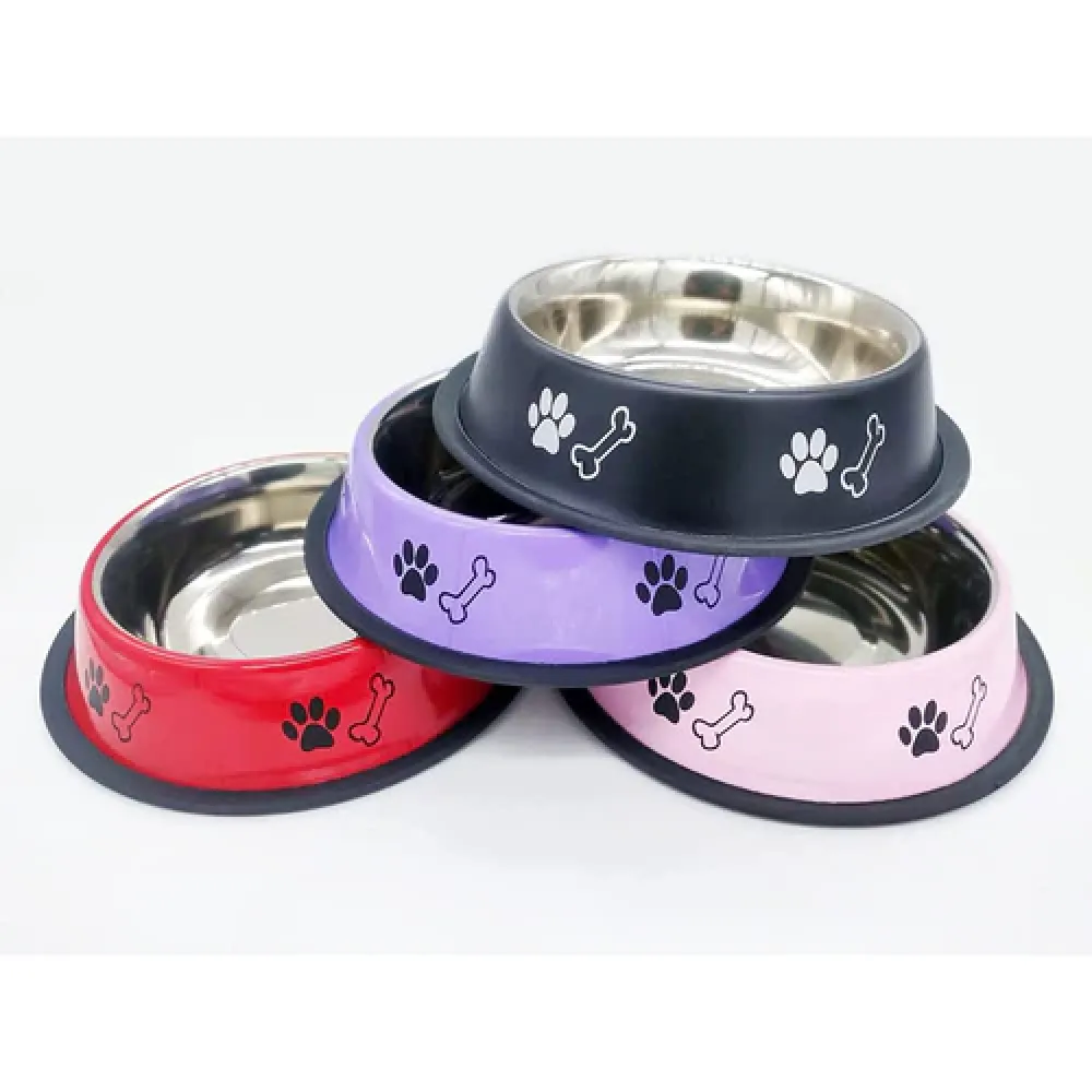 Emily Pets Stainless Steel Paw Printed Food Water Feeding Bowl for Dogs and Cats (Purple)