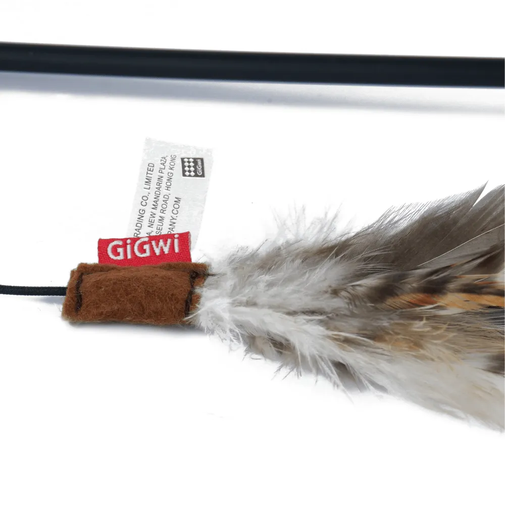 GiGwi Feather Teaser Cat wand with Natural feather Plush tail & TPR Handle for Cats