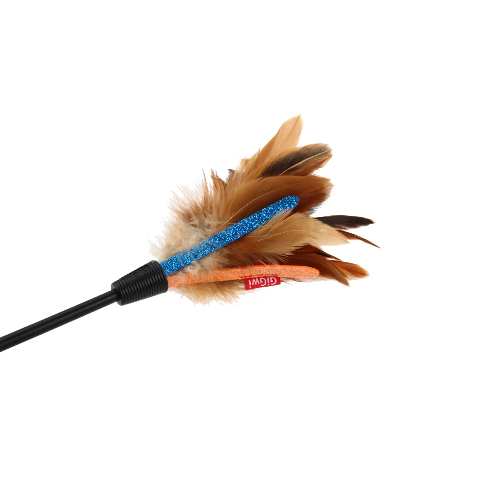 GiGwi Feather Teaser Catwand with Natural feather & TPR Handle Toy for Cats (Purple/Natural)