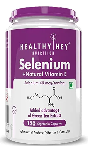 HealthyHey Nutrition Selenium & Natural Vitamin E   Green Tea, Supports Immune Health - 120 Veg Capsules