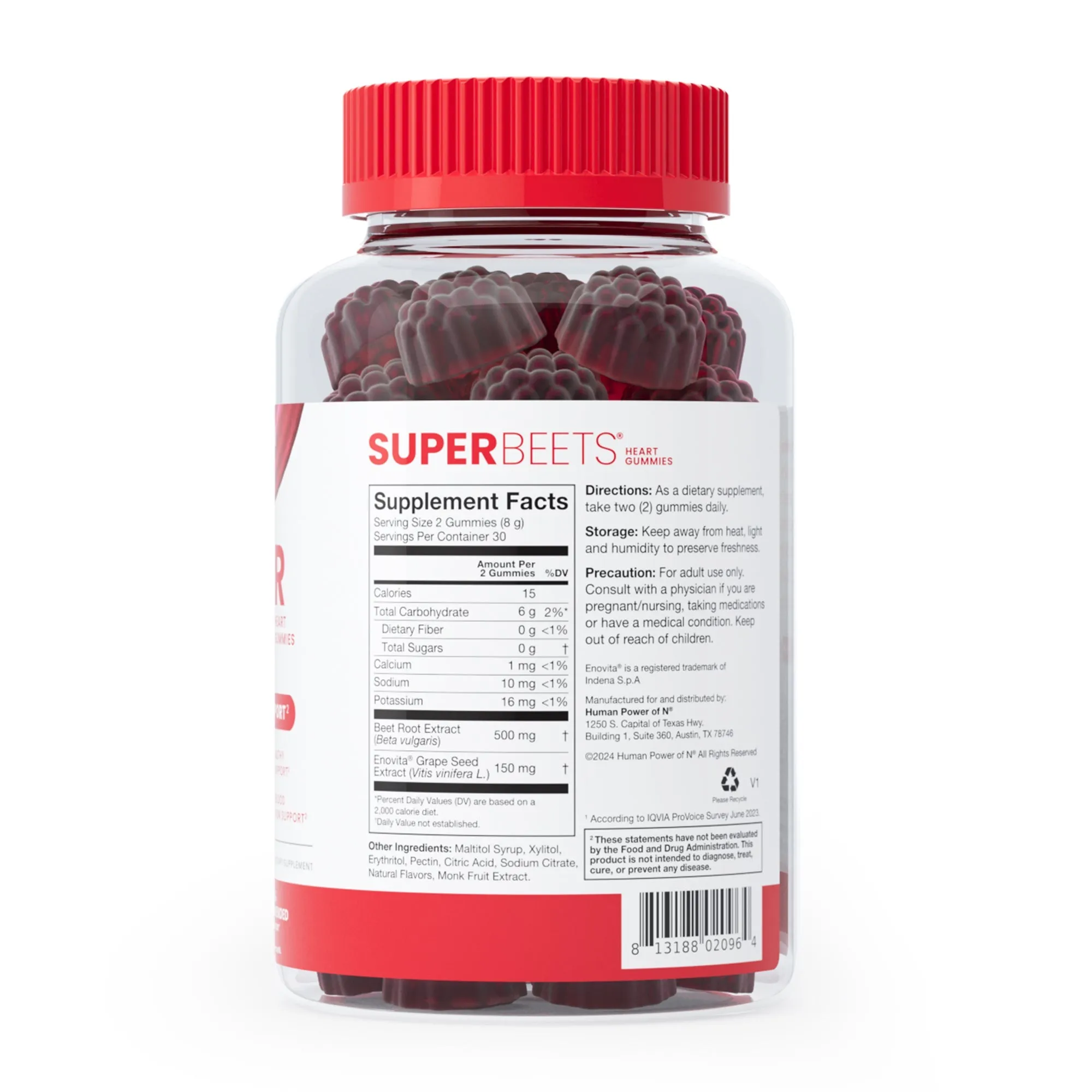 HumanN SuperBeets Sugar-Free Nitric Oxide Heart Gummies - Daily Blood Pressure Support for Heart Health - Grape Seed Extract & Non-GMO Beet Energy Gummies - Pomegranate Berry Flavor, 60 Count