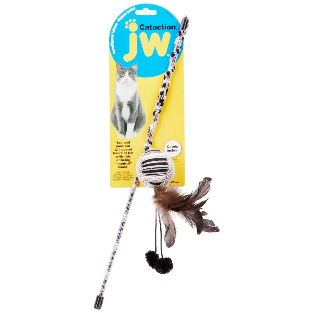 JW Cataction Ball with Catnip and Wand Toy for Cats (Black/White)