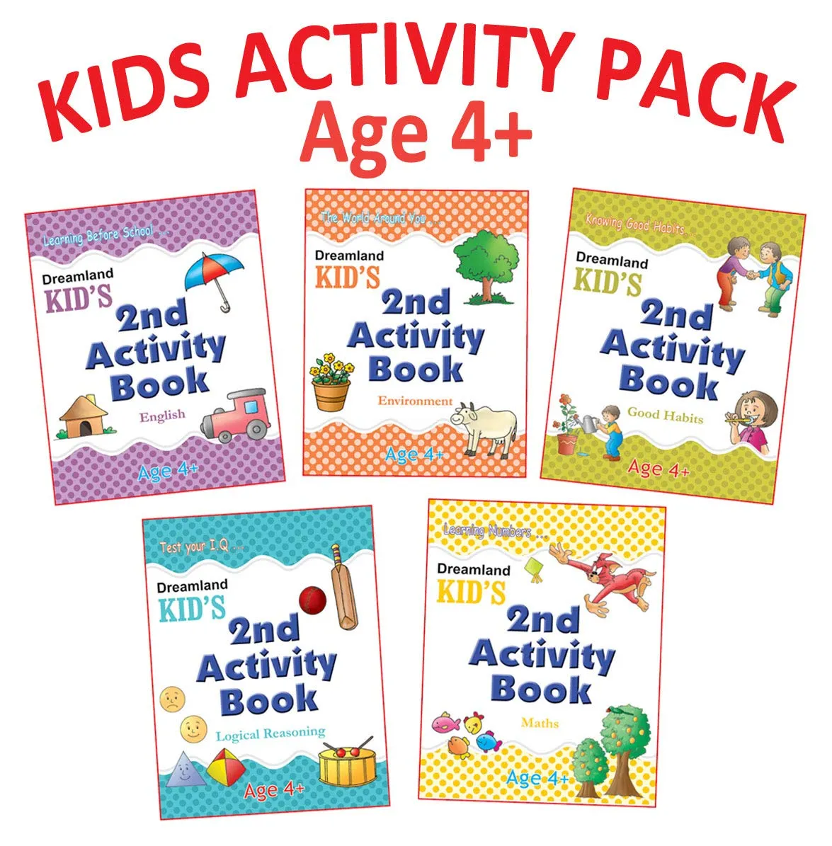 Kid's Activity Age 4  - Pack of 5 (English, Maths, Environment, Good Habits, Logical Reasoning)