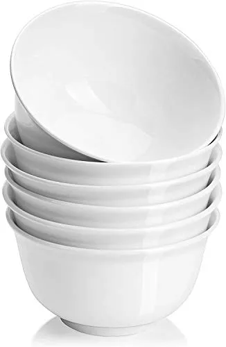 Narrow International Dessert Set of 6 Melamine Unbreakable Cereal Bowls Set 6 Inch - Soup Bowls, Lightweight Deep Bowl for Kitchen and Family Dinner, Maggi,Soup, Dishwasher Micro Safe, Premium White