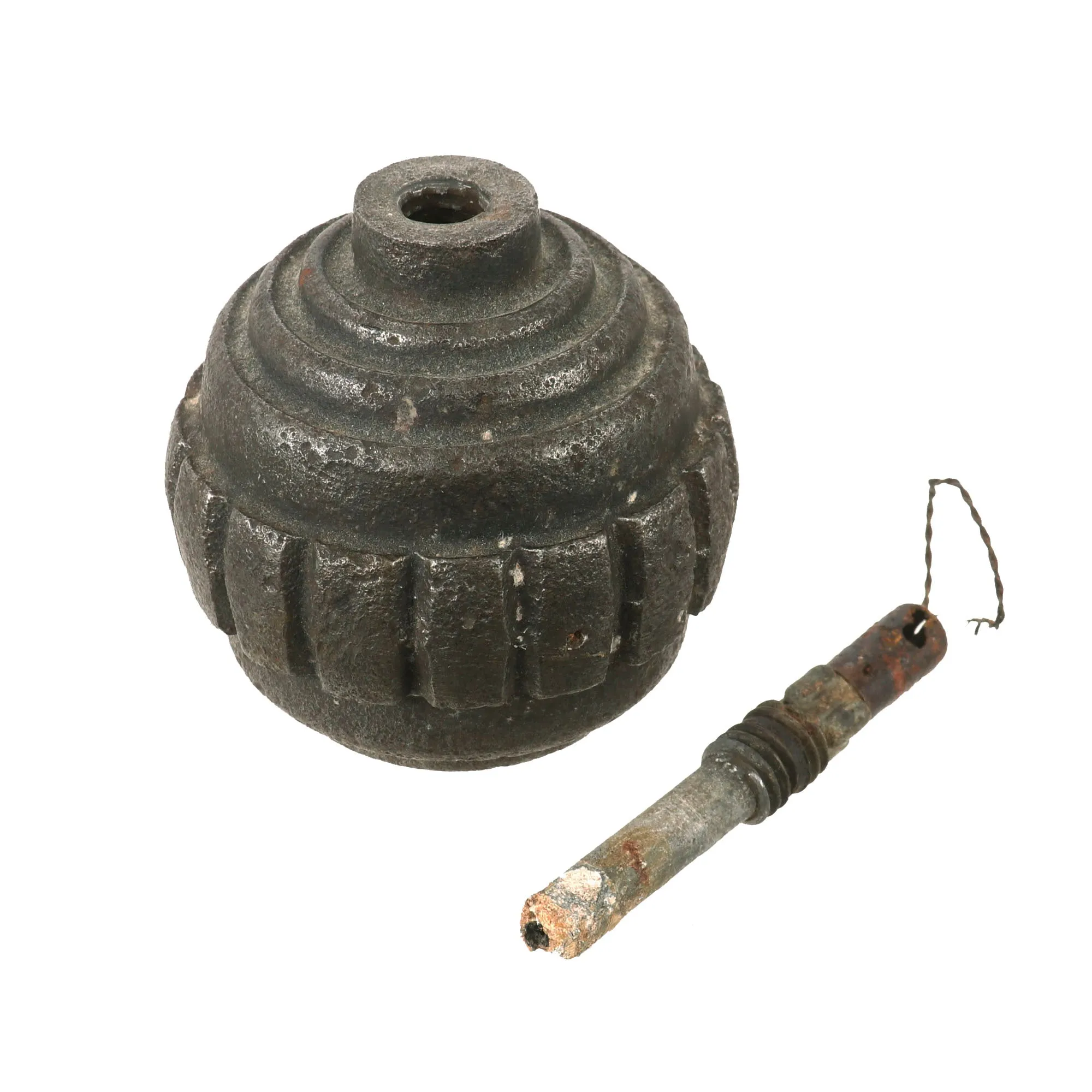 Original German WWI Inert Model 1915 Kugel n/A Ball Hand Fragmentation Inert Grenade with Fuse - Kugelhandgranate