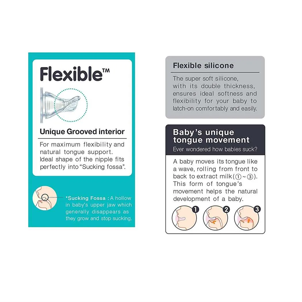 PIGEON Flexible baby  glass feeding bottles,with 2 nipples - 200ml, 4   months