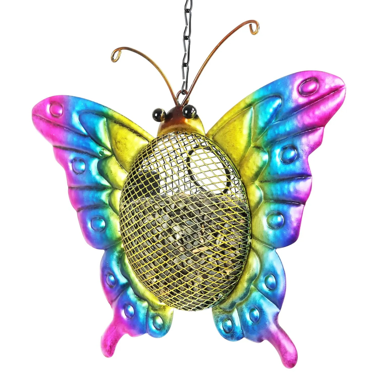 Solar Hanging Metal Mesh Butterfly Bird Feeder, 13 by 17 Inches