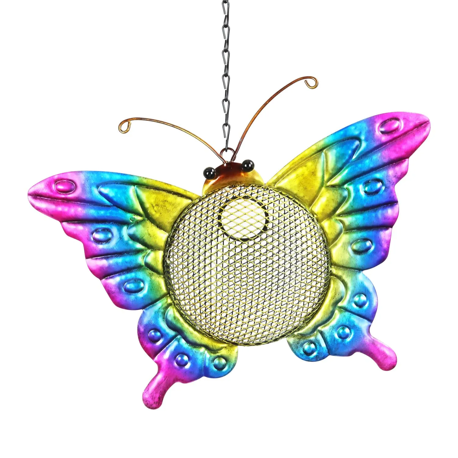 Solar Hanging Metal Mesh Butterfly Bird Feeder, 13 by 17 Inches