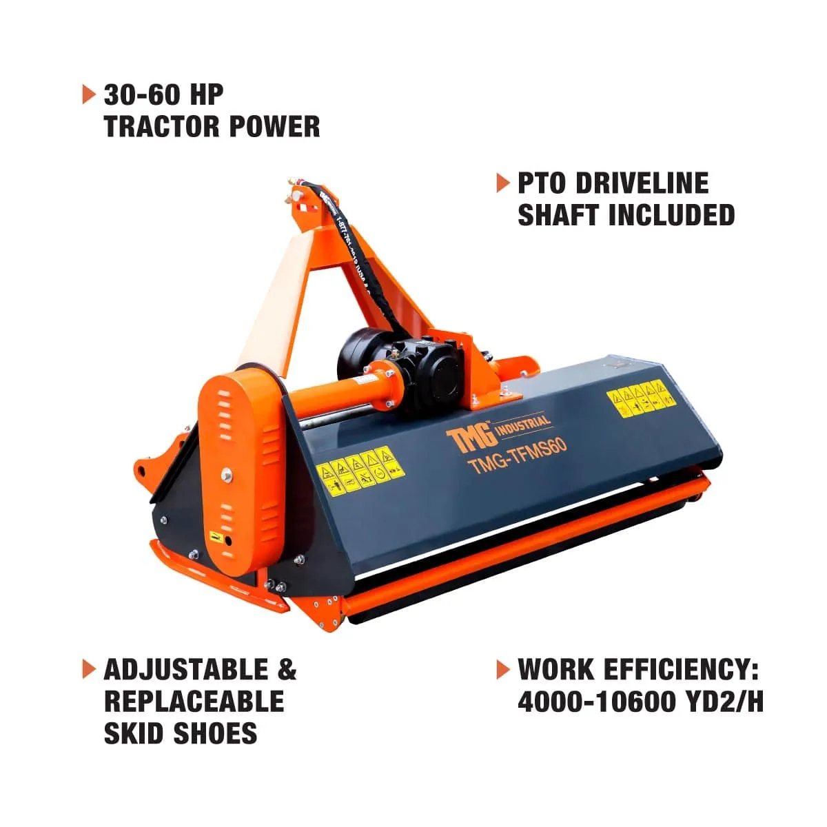 TMG Industrial 60” Side Shift Offset Flail Mower, 3-Point Hitch, 30-60 HP Tractor, PTO Drive Shaft, TMG-TFMS60