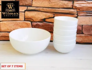 White Dining Bowls With Embossed Design, Set of Seven In A Gift Box