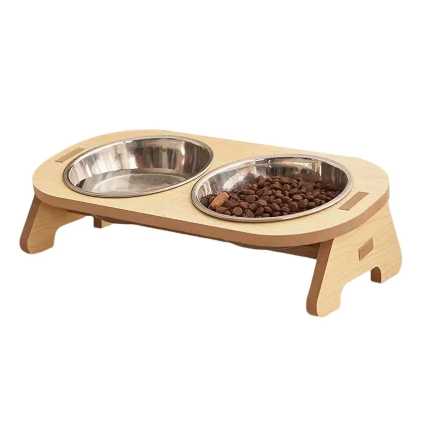 Yeknu Raised Pet Bowl Inclined Steel Food Bowls Dog Water Feeding Food Container Cat Dish Wooden Stand Pet Supplies Single/Double